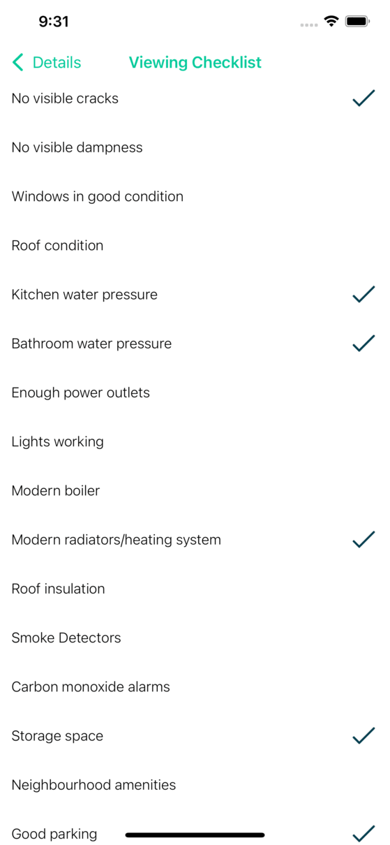 Property Tracker checklist.